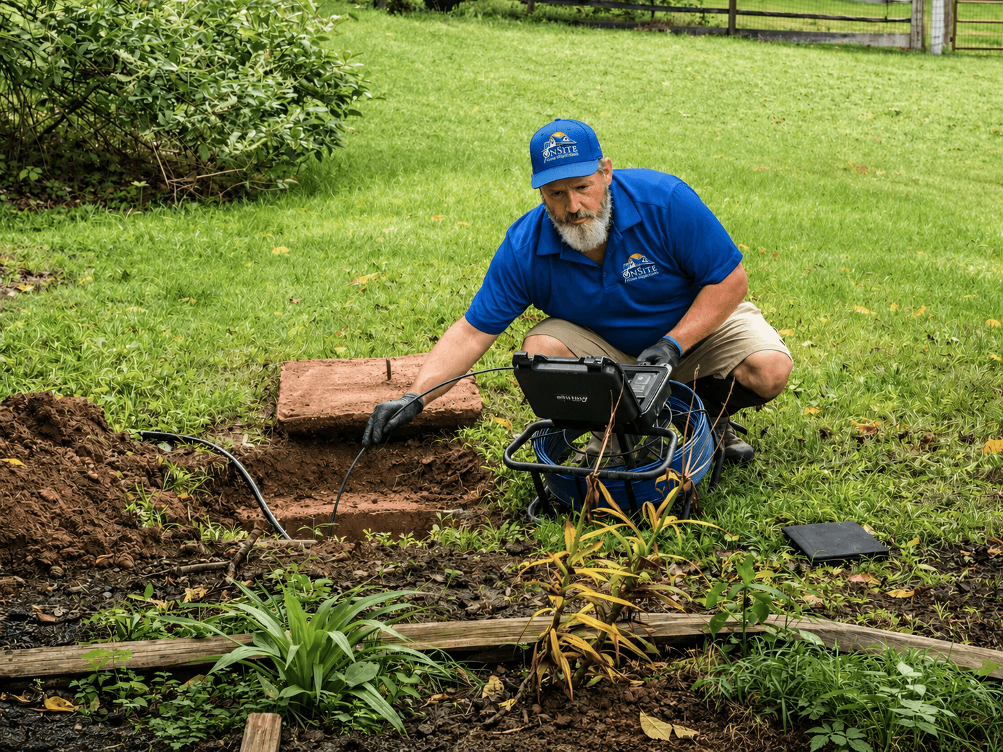OnSite inspector performing diagnostic test in a yard
